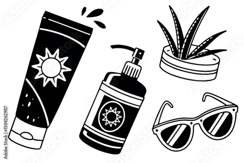 Summer essentials sun protection aloe vera sunglasses sunscreen lotion