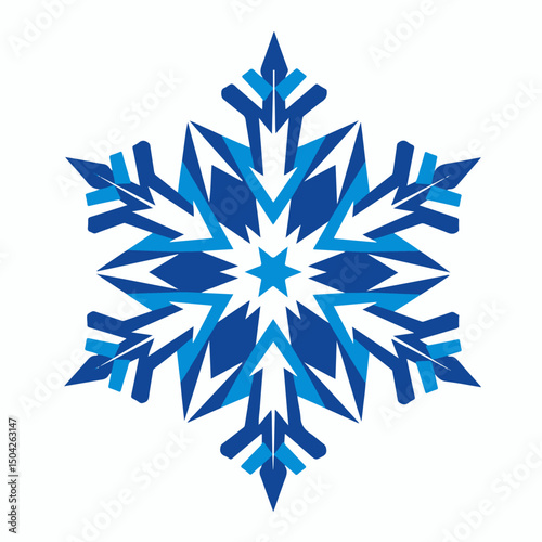 Stunning blue snowflake design. Intricate snowflake with sharp points and layered design. Perfect snowflake for winter holiday cards and festive decorations.