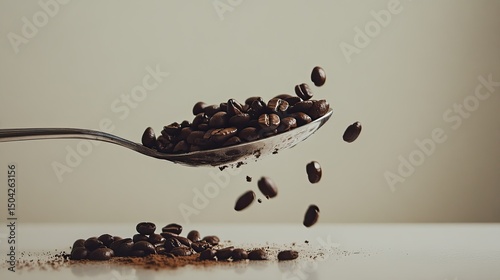 Wallpaper Mural Coffee Beans Falling from Spoon Against Neutral Background Torontodigital.ca