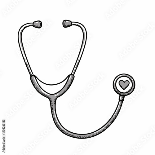 Medical stethoscope with heart symbol on chest piece.  Stethoscope is essential medical instrument for doctors and nurses.  This simple illustration of medical equipment is perfect for healthcare webs