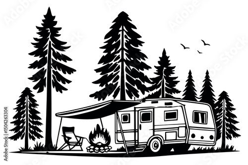 Camper van in the woods camping adventure travel