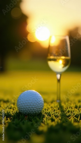 Golden hour, golf balls near chilled white wine , beverage, golf