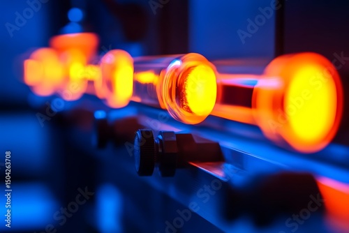 Vibrant Neon Glow in Industrial Setting: Exploring Modern Technological Illumination and Futuristic Design in Electrically Enhanced Machinery