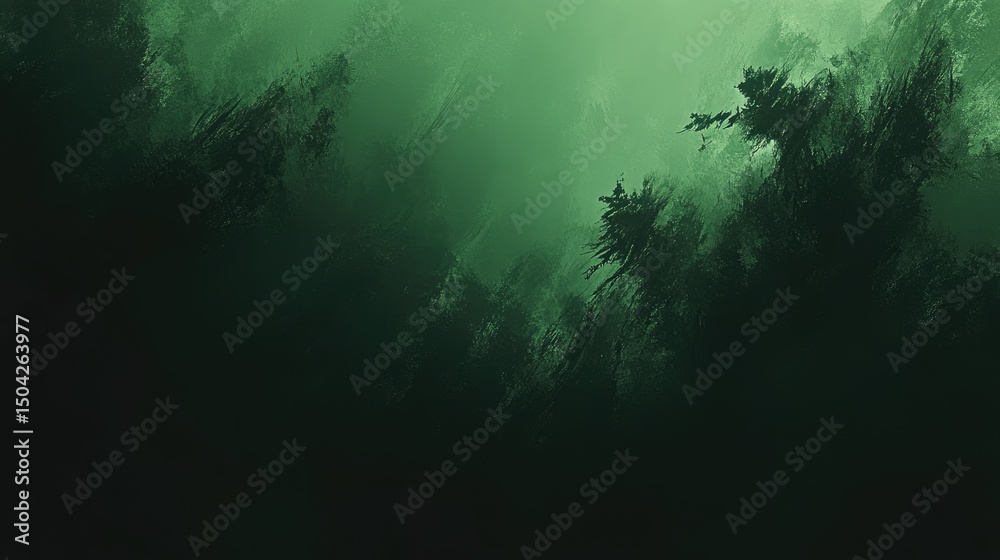 Obraz premium Mysterious Green Abstract Background with Dark Forest Elements