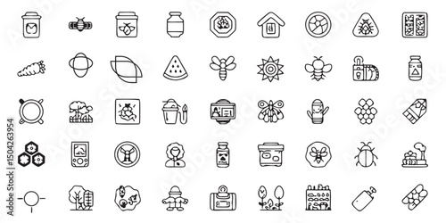 Honey bee farm icons collection line art graphic design