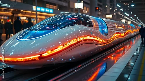 Futuristic streamlined highspeed train awaits passengers