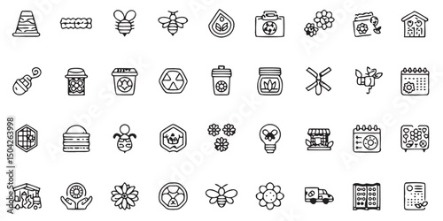 Honeycomb bee icons collection sustainable eco friendly