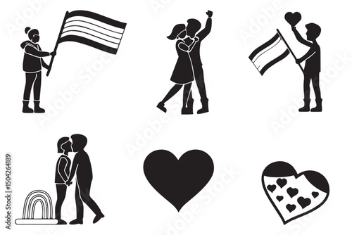 Lgbtqia+ pride icons love hearts rainbow flag
