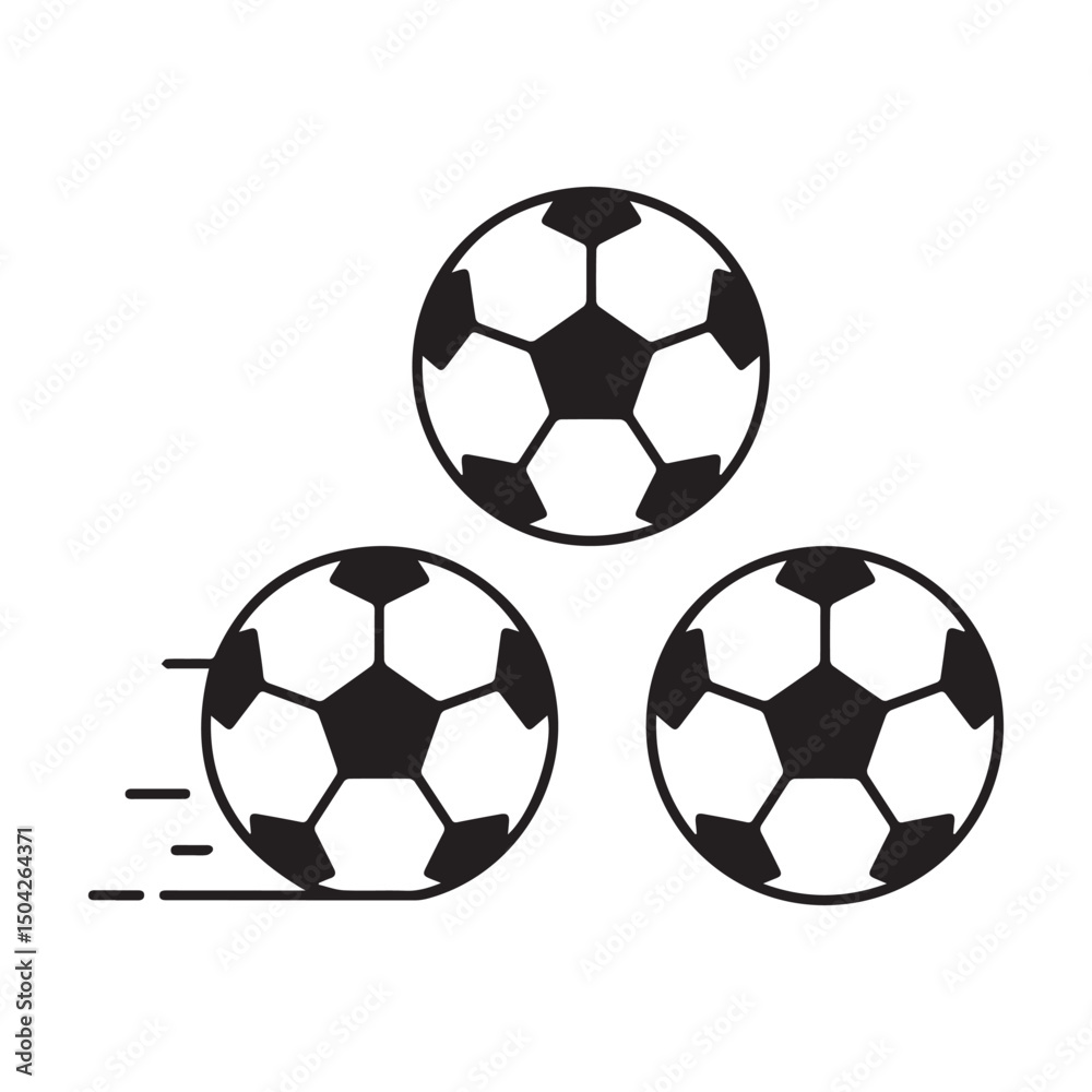 Obraz premium Football ball vector icon batch. Black white soccer ball sport equipment, pelota football bal icon vector design. Goal symbol, team game competition world or european super cup championship pelota
