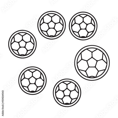 Football ball vector icon batch. Black white soccer ball sport equipment, pelota football bal icon vector design. Goal symbol, team game competition world or european super cup championship pelota
