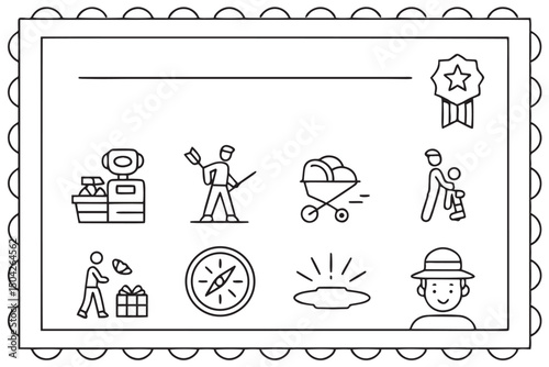 Collection of line icons representing various activities and professions