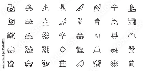 Summer vacation icons travel holiday beach sun sea