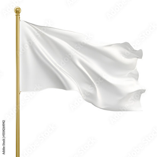 Blank White Flag Waving on Gold Pole