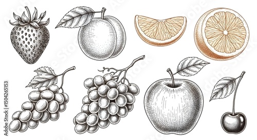 Wallpaper Mural Hand-drawn collection of fruits . Vintage ink sketch vector illustrations  Torontodigital.ca