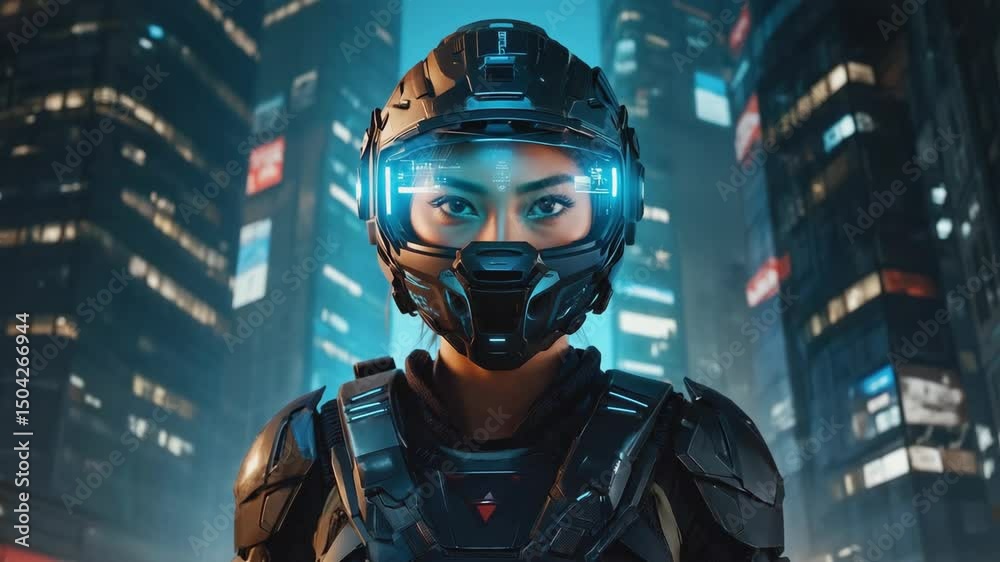 Eyes of the Future: Female Combatant in Neon Armor