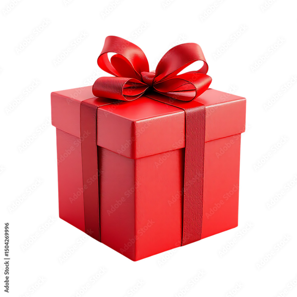 Fototapeta premium A beautifully wrapped red gift box with a satin ribbon.