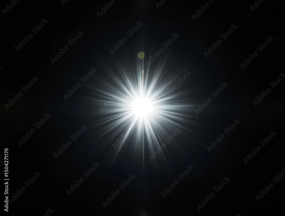 Fototapeta premium Intense white light source with radiating rays against black background. Excellent for technology concepts, spiritual themes, website headers and dramatic visual effects
