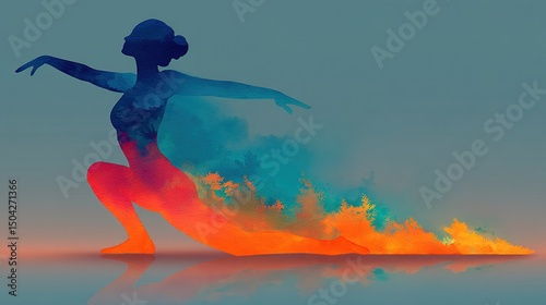 Celebrate International Yoga Day with this vibrant watercolor art featuring a serene silhouette in yoga pose. High quality