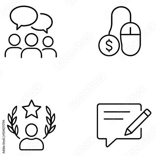 Set of Business Communication and Feedback Icons – Line Art Design