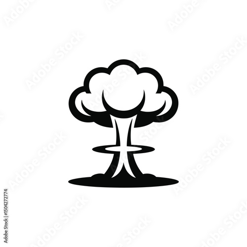 Exploding Bomb Vector Icon Black Silhouette of Nuclear Blast.