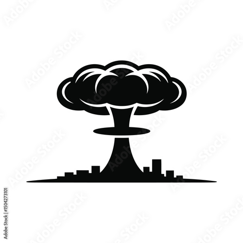 Exploding Bomb Vector Icon Black Silhouette of Nuclear Blast.