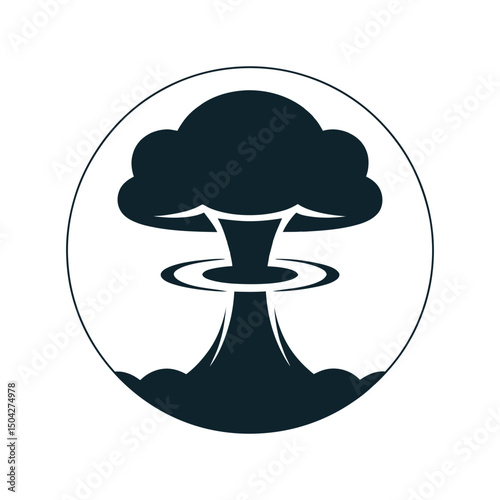 Exploding Atomic Bomb Icon Flat Silhouette Vector on White Background