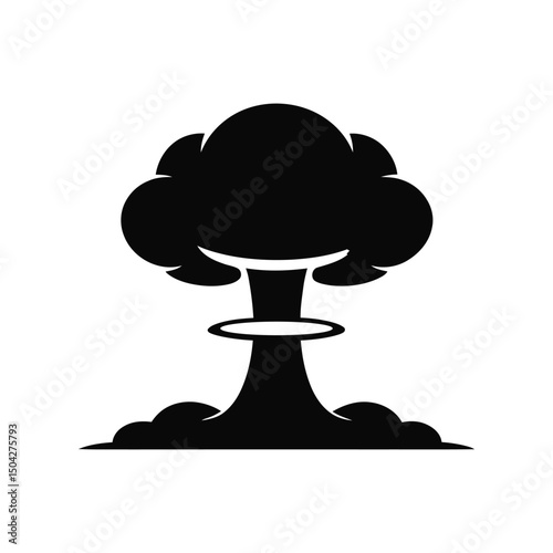 Nuclear Explosion Vector Icon Atomic Bomb Silhouette in Black and White.