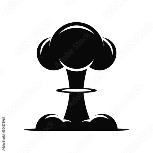 Nuclear Explosion Vector Icon Atomic Bomb Silhouette in Black and White.