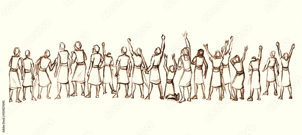 Obraz premium Pencil drawing. The Fall of the Walls of Jericho