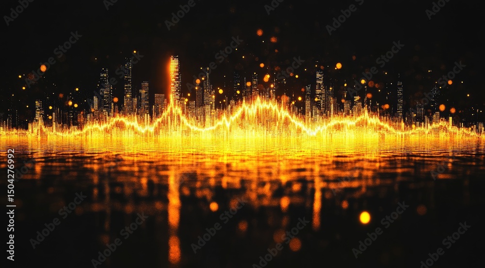 Fototapeta premium Cityscape illuminated by glowing orange energy