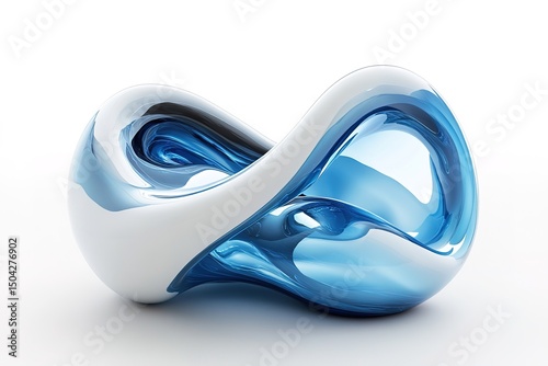 Abstract art shows blue liquid flows around the white form beautifully on white
