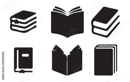 Book icon. Vector isolated book sign collection. Simple book symbol. open book icons with paper pages in line and silhouette style. Vector illustration eps 10
