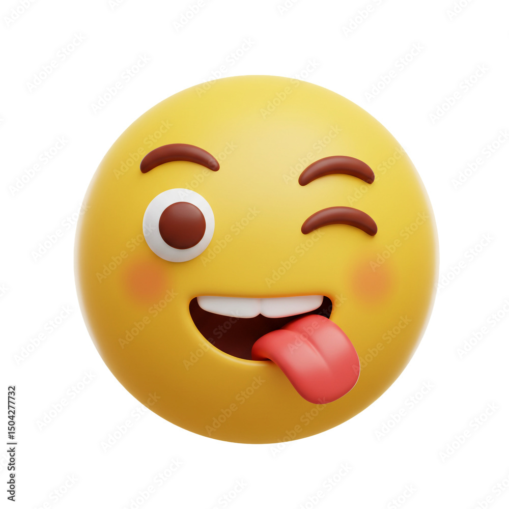 Playful Yellow Emoji Winking and Sticking Out Tongue Rendered in 3D Style Playful Yellow Emoji Winking and Sticking Out Tongue Rendered in 3D Style