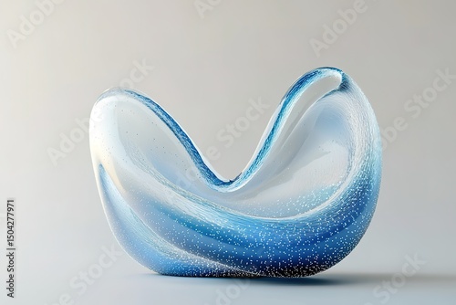 Artistic blue glass with speckled design elegantly stands on a solid light background