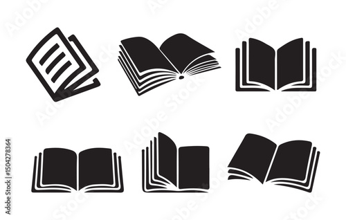 Book icon. Vector isolated book sign collection. Simple book symbol. open book icons with paper pages in line and silhouette style. Vector illustration eps 10