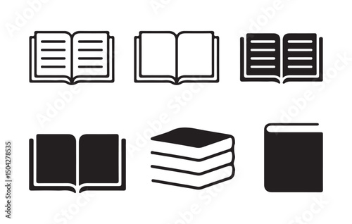 Book icon vector. open book icon set. open book icons with paper pages in line and silhouette style. Vector illustration