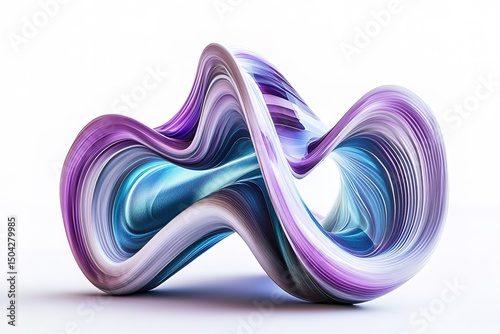 Intertwined three dimensional form showcases layered purple and blue shades, set on a bright white background
