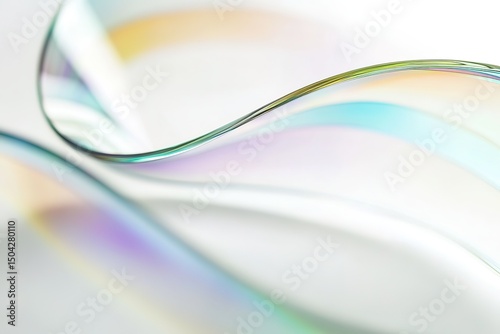 Iridescent fluid lines intertwine against an elegant white backdrop, creating mesmerizing reflections and abstract patterns