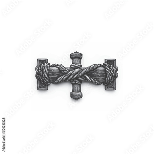 wooden anchor in the shape of a cross, intertwined with a rope