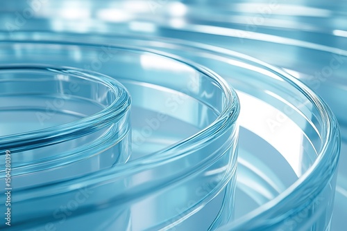 Light blue glass tubes swirl and curve in abstract formation, creating a clean, sleek image