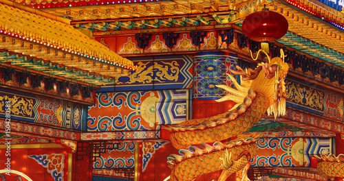 Beijing, China. Large Lantern Composition At Zigong Lantern Festival. National Color. Chinese Dragon Is Legendary Creature In Chinese Mythology Symbolize Potent And Auspicious Powers, Particularly