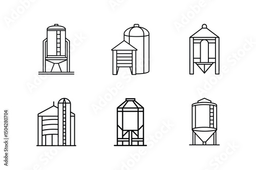 cement silo line art vector illustration