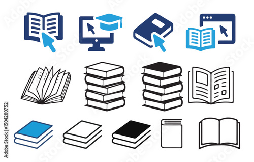 Book icon set. Open book icon vector. Closed book icon. Book isolated. E-book icon. pictogram vector illustration design flat graphic