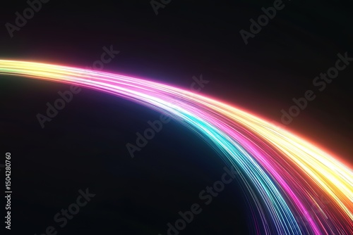 Luminous rainbow light streaks curve gracefully against a dark, captivating backdrop highlighting vibrancy