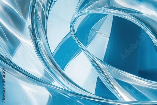 Luminous swirls of teal blue glass twist into an abstract loop formation