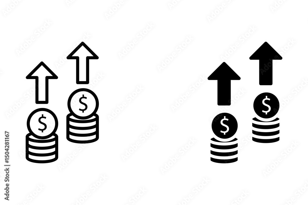 Dollar rate increase sign, Money payout investment icon for web design isolated on white background Dollar rate increase sign, Money payout investment icon for web design isolated on white background