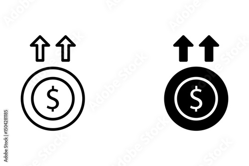 Dollar rate increase sign, Money payout investment icon for web design isolated on white background