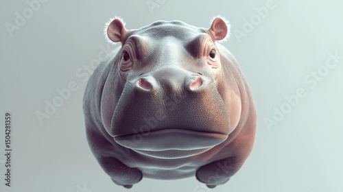 A large hippopotamus standing on a white background, displaying its bulky body, thick skin, and short legs.
