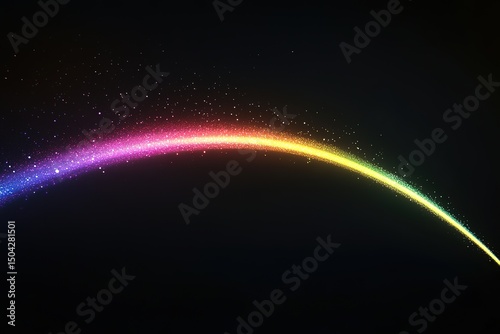 Rainbow stardust arc gracefully curves across the vast, deep black background seamlessly