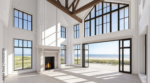Coastal contemporary great room, bathed in sunlight